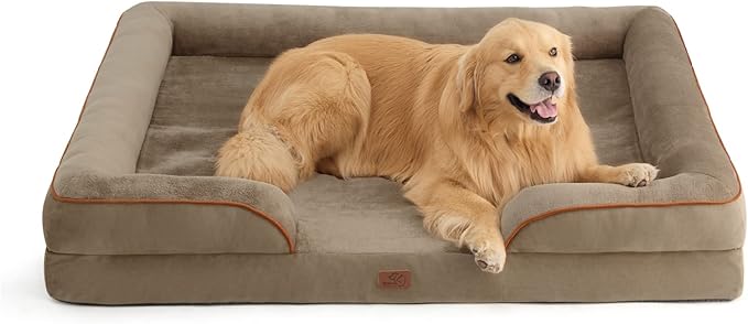 Bedsure XXL Orthopedic Dog Bed for Extra Large Dogs - Washable Giant Dog Cat Bed Waterproof, Comfort Dogs Couch Sofa with Washable Removable Cover, Pet Bed with Nonskid Bottom, Hazel, 52"-PawvioPets