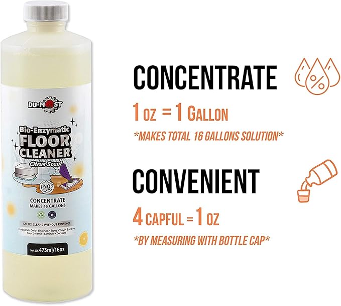 DU-MOST Enzymatic Floor Cleaner Concentrate (1 Oz Makes 1 Gal), No, Streak, No Rinsing, Kids & Pets Safe, Hard Surface Floors, Citrus Scent, 16 Fl Oz-PawvioPets