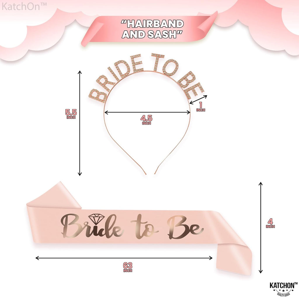 KatchOn, Rose Gold Bride to be Sash and Headband - Pack of 2 | Bride Sash and Tiara for Bachelorette Party Decorations | bride To Be sash and Crown | Bridal Shower Decorations