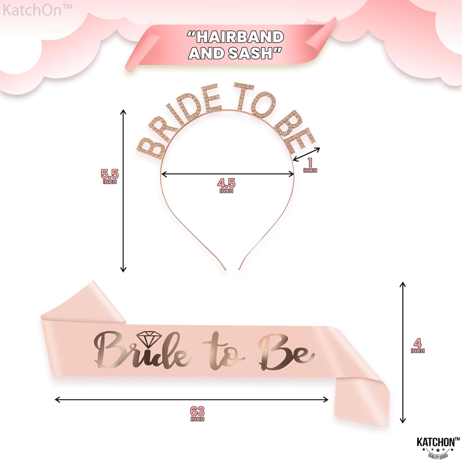 KatchOn, Rose Gold Bride to be Sash and Headband - Pack of 2 | Bride Sash and Tiara for Bachelorette Party Decorations | bride To Be sash and Crown | Bridal Shower Decorations