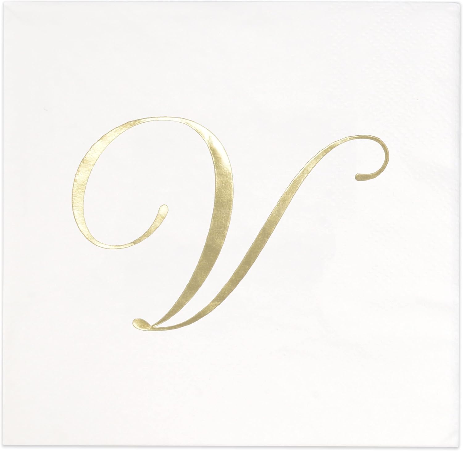 Gift Boutique 100 Gold Monogram Cocktail, Letter V Disposable Paper Pack Elegant Metallic Golden Foil Hand Napkin for Powder Room Wedding Holiday Birthday Party Baby Shower Decorative Towels