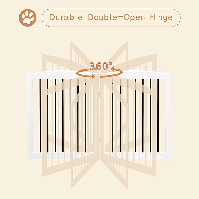 Freestanding Wooden Pet Gate for House, Foldable Indoor Dog Gate for Doorways, Stairs - 24" Height, 3 Panels, White-PawvioPets