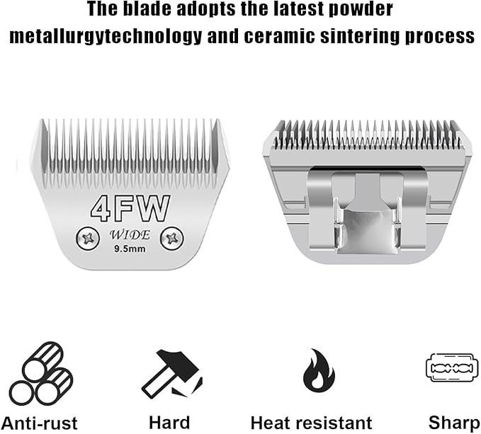 2pcs 4FW Wide Blades for Dog Grooming Blades Compatible with Andis,Oster A5,Wahl km10 Dog Clippers,Size-#4FW, 3/8-Inch Cut Length (9.5mm)(2pcs #4FW)-PawvioPets