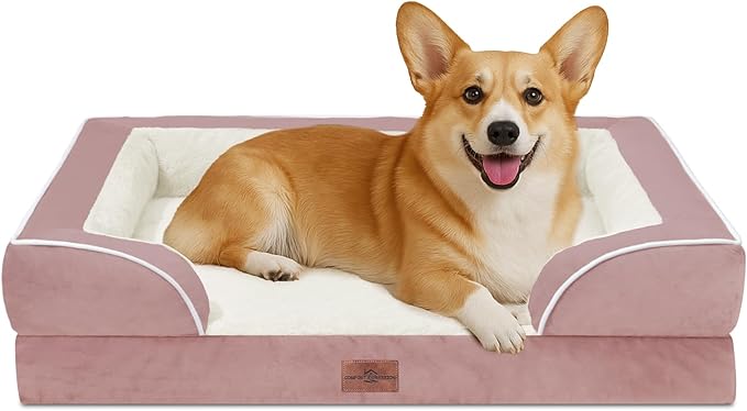 Comfort Expression Medium Dog Beds Waterproof Orthopedic Foam Dog Sofa Beds for Medium Large Dogs Comfy Pet Bed with Washable Removable Cover & Non-Slip Bottom(Medium,Pink)-PawvioPets