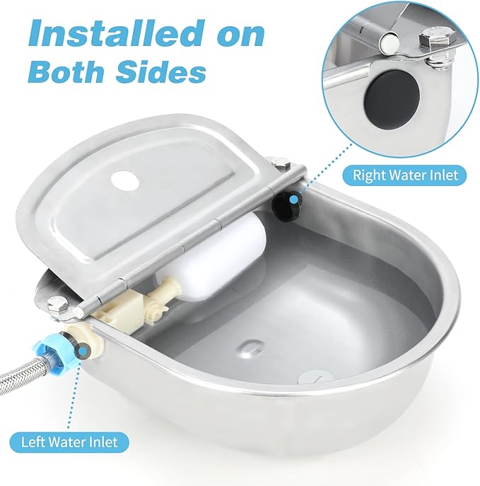 FHTONGE 304 Stainless Steel Automatic Water Dispenser with Drainage for Outdoor Big Dog, Large Auto Fill Dog Waterer Float Valves for Livestock Poultry Horse Cow Goat Pig Chicken Duck Rabbit Drinking-PawvioPets