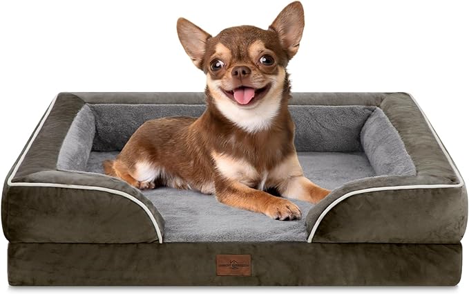 Comfort Expression Small Dog Beds Waterproof Orthopedic Foam Dog Sofa Beds for Small Dogs Comfy Pet Bed with Washable Removable Cover & Non-Slip Bottom(X-Small,Dark Green)-PawvioPets