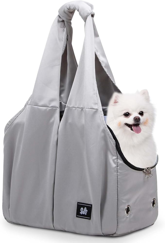 Dog Purse Carrier for Small Dogs, Cats, and Puppies – Soft-Sided Travel Pet Tote Bag with 4 Large Pockets, Foldable, Lightweight, Fits Pets up to 15 lbs, for Travel, Outings (Grey)-PawvioPets