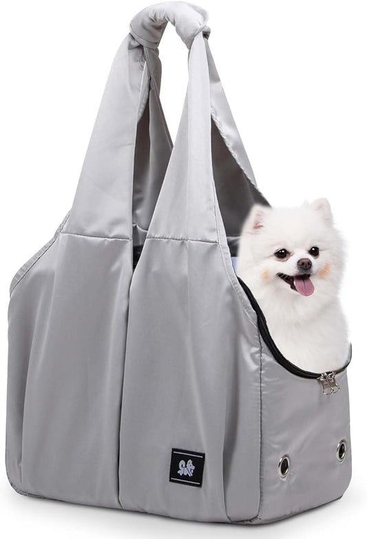 Dog Purse Carrier for Small Dogs, Cats, and Puppies – Soft-Sided Travel Pet Tote Bag with 4 Large Pockets, Foldable, Lightweight, Fits Pets up to 15 lbs, for Travel, Outings (Grey)-PawvioPets
