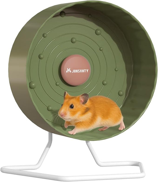 8.4" Silent Hamster Wheel, Non-Slip Track, Exercise, Release Stress, Relieve Anxiety, Adjustable Height Stand, for Syrian Dwarf Hamster, Gerbil, Mice, Other Small Medium Sized Pets, Green-PawvioPets