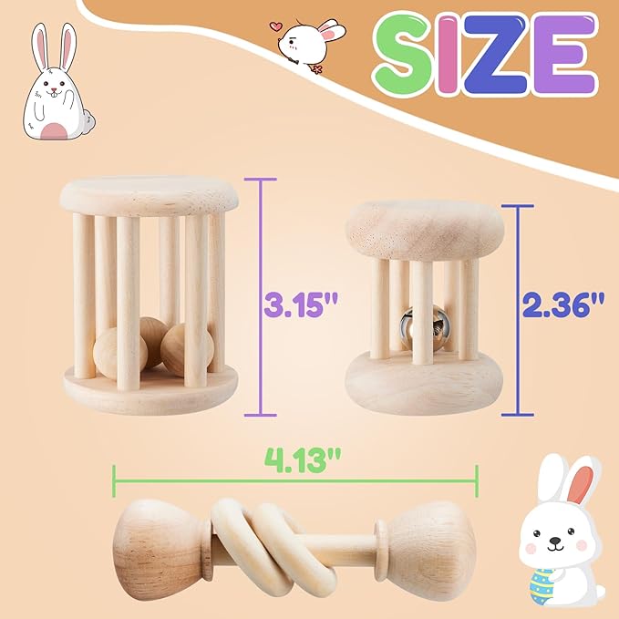 3 Pcs Wooden Bunny Toys - Safe Rabbit & Guinea Pigs Teeth Grinding Toys for Chinchillas, Hamsters & Small Animals - Indoor & Outdoor-PawvioPets