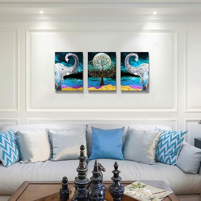 Canvas Wall Art for Living Room ,farmhouse bathroom Wall decor blue abstract Animal landscape painting,modern family kitchen Bedroom Decoration elephant Canvas art pictures Artwork for home walls-PawvioPets