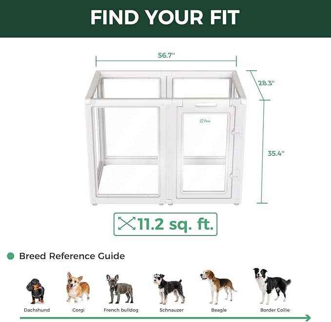 FXW AuraSpace Acrylic Indoor Unleashed Dog Playpen for Medium Dogs, 35 Inch, 6 Panels, White-PawvioPets