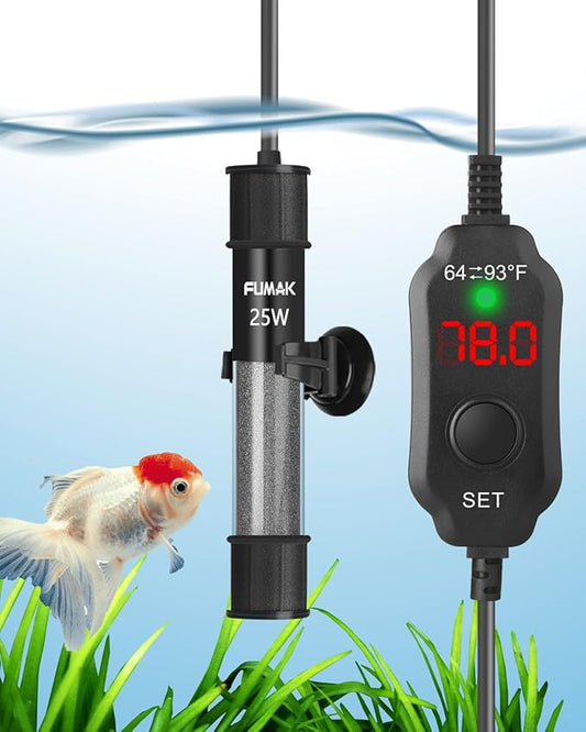 25W Adjustable Aquarium Heater Super Short Submersible Fish Tank Heater Fish Heater with LED Digital Display Thermostat, for Tanks 3-5 Gallons-PawvioPets