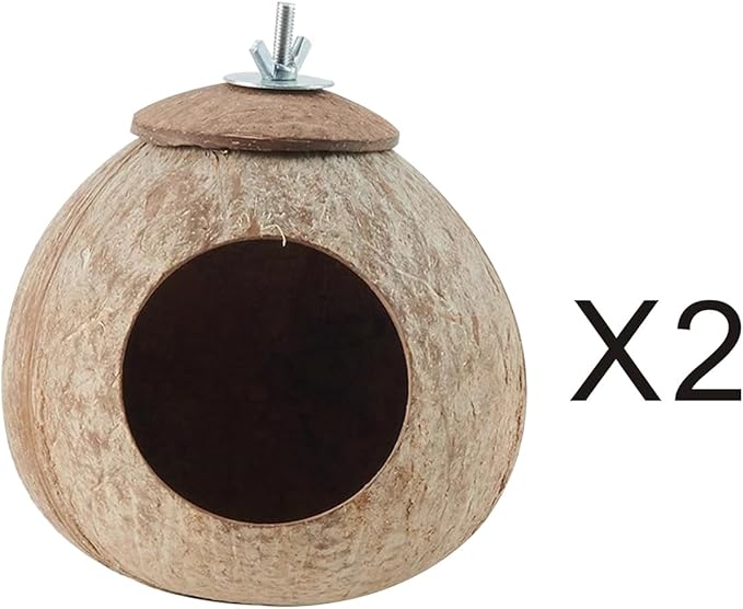 Bird Nest for Cage Natural Coconut Shell Birds House 2 Pack Parakeet Hide Breeding Hut Bird Cage Accessories & Decor Hamster Toys for Parrot Lovebirds Budgies Cockatiel Conure Finch Canary-PawvioPets