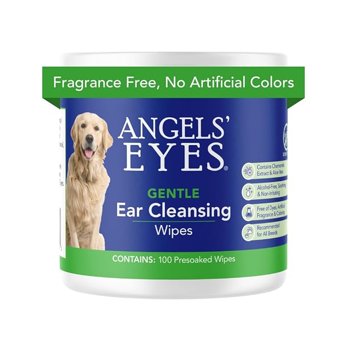 ANGELS' EYES Ear Cleansing Wipes for Dogs & Cats, Removes Dirt, Wax, Odor, Help Reduce Infections & Itching, No Artificial Colors or Fragrance, 100ct-PawvioPets