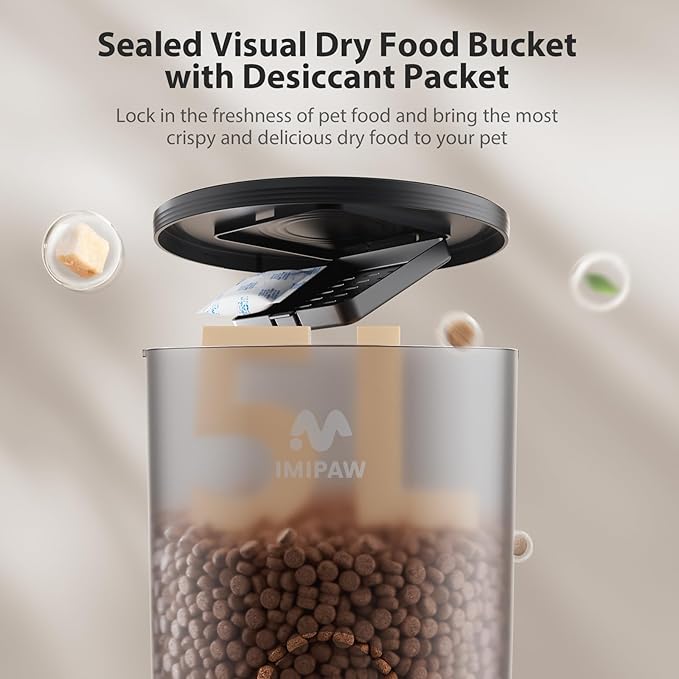 Automatic Cat Feeder, 5L Pet Dry Food Dispenser with Timed Programmable Portion Control, Dual Power, With Desiccant Bag, Easy Set Up, 10 Meals Per Day for Cats and Puppies（Remote Not Supported）-PawvioPets