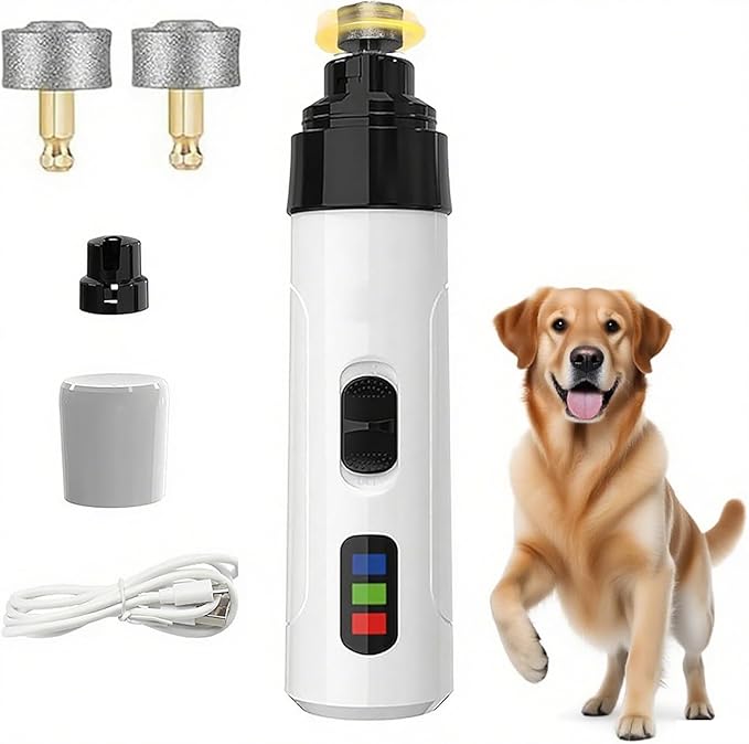 Electric Dog Nail Grinder - USB Rechargeable Electric Nail Trimmer with 3 Diamond Grinding Heads for Small to Large Dogs & Cats-PawvioPets
