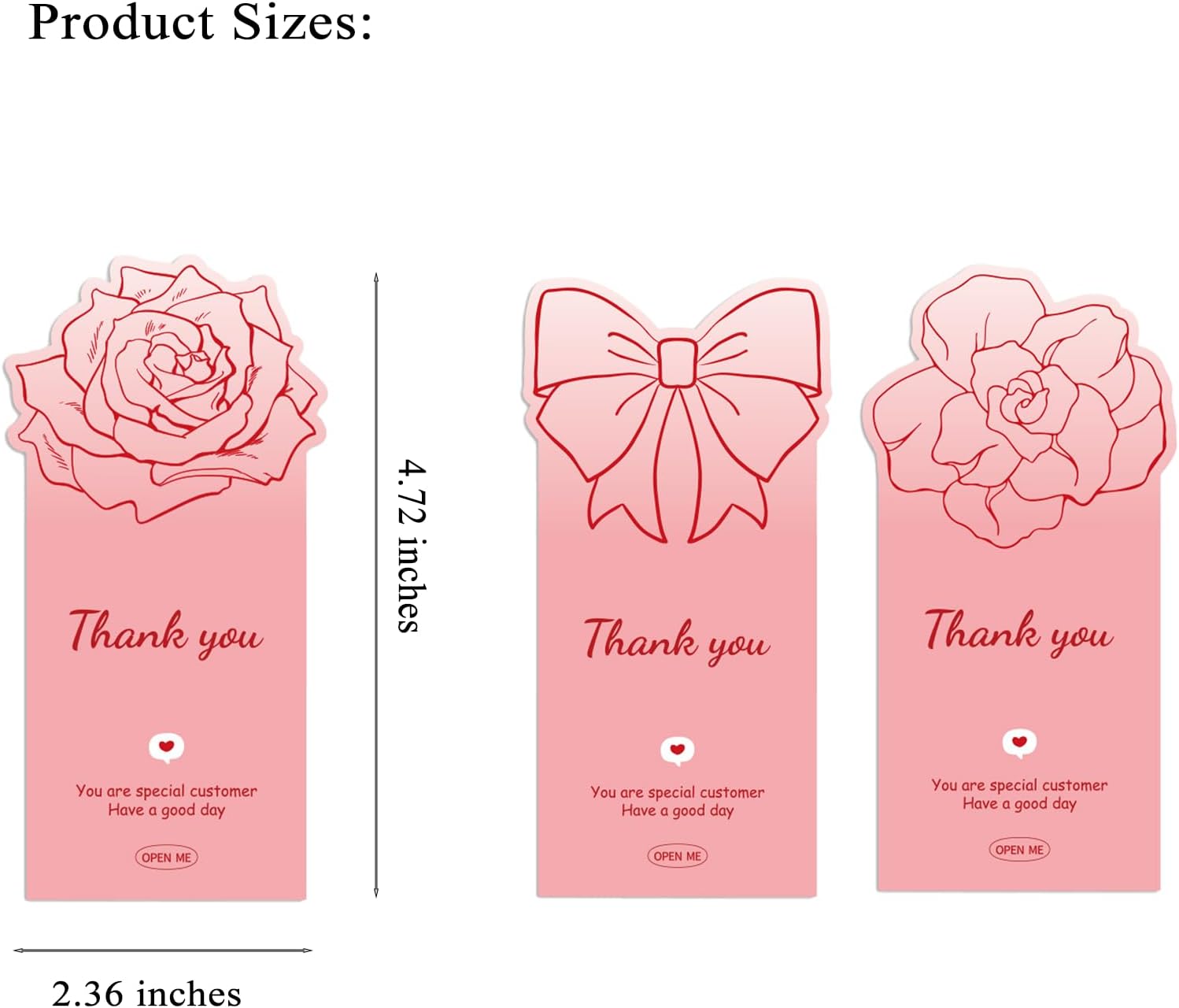 150Pcs Cute Pink Large Thank You Stickers,Bow Shaped Rose Gift Wrapping Decorations, Suitable for Gifts, Merchandise, Open Me Stickers, Large Labels, 4.72 x 2.36 inches.（Bow and Rose）