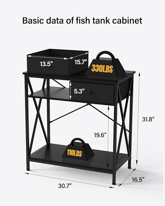 Fish Tank Stand 29 Gallon: Sturdy Aquarium Stand with Accessories Storage - Metal Fish Tank Table for 20-29 Gallon Reptile Breeder Turtle Terrarium - 30.7"x16.5" Weight Capacity 330 lbs-PawvioPets