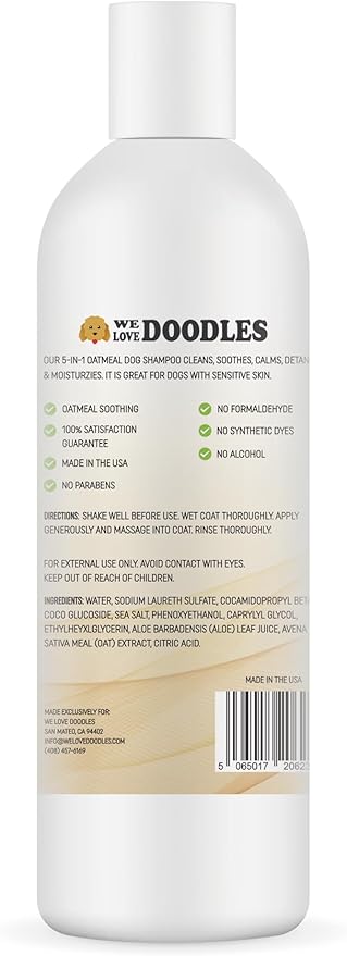5-in-1 Premium Oatmeal Shampoo for Dogs, Gentle for Itchy & Sensitive Skin, Provides Itch Relief, Hypoallergenic & Soothing for Dry Skin, Moisturizing Anti-Itch, Made in USA, 16 oz [We Love Doodles]-PawvioPets