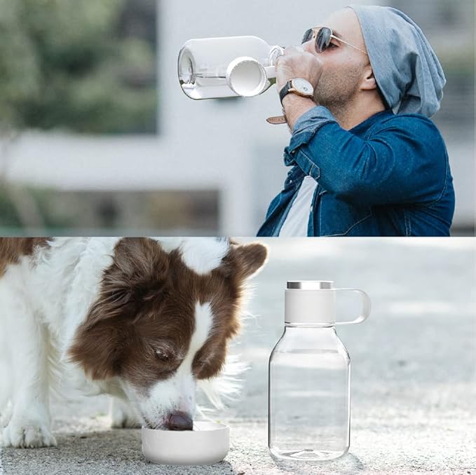Asobu Buddy Bottle a Stainless Steel Insulated Water Bottle for with Removable Dog Water Bowl and Dog Food and Treat Storage Bowl (White, Tritan 50 oz Water Bottle with Bowl)-PawvioPets