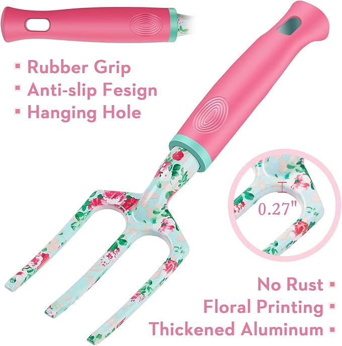 Gardening Tools, 8 Pcs Heavy Duty Floral Garden Tool Set Birthday Gifts for Women WANCHI Rose Red Gardening Kit (Garden Tool Bag Kneeling Pad Weeder Fork Hand Rake Pruning Shears Trowel Transplanter)-PawvioPets