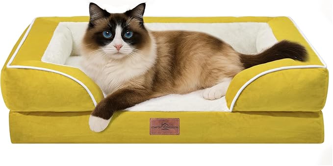 Comfort Expression Small Dog Beds Waterproof Cat Beds Orthopedic Foam Sofa Beds for Small Dogs Comfy Pet Bed with Washable Removable Cover & Non-Slip Bottom(XX-Small,Spicy Mustard)-PawvioPets