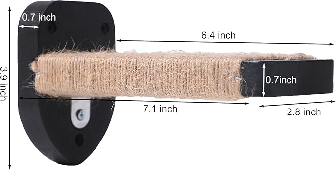 3-in-1 Cat Wall Steps - Climbing Wall Furniture & Shelves with Hemp Rope, Solid Wood Cat Ladder (Standard-Black)-PawvioPets