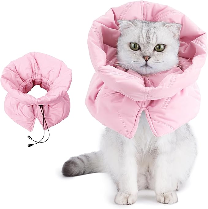 Adjustable Cat Recovery Cone Collar, Lightweight Soft Cat E-Collar Alternative After Spay, Waterproof Comfy Collars to Stop Licking Wound After Surgery, Protective Cone for Kittens/Puppies-PawvioPets