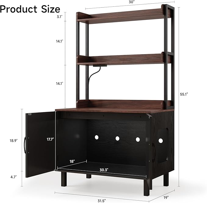 55 Inches Cat Litter Box Enclosure, Hidden Litter Box Furniture with 2 Storage Shelves and Charging Sockets, Wooden Cat House, Large Indoor Cabinet for Living Room & Entryway, Black-PawvioPets