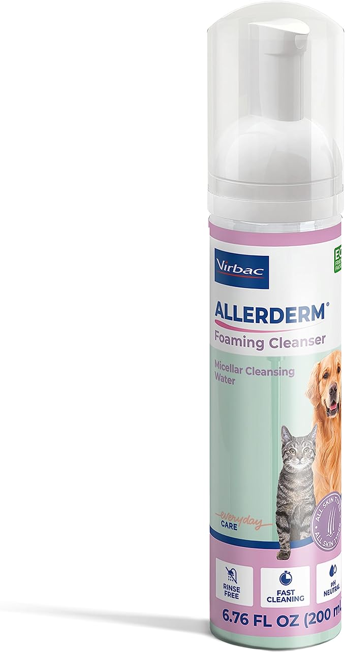 ALLERDERM Foaming Cleanser- Rinse-Free Waterless Micellar Foam for Dogs and Cats with Sensitive Skin by Virbac-PawvioPets