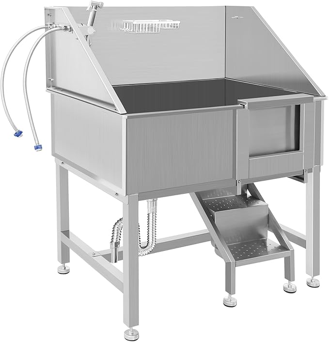 Dog Washing Station 38'' Stainless Steel Pet Grooming Tub for Large Dogs Over-Size Professional Dog Grooming Bathtub Station Wash Shower Sink Pet Grooming Bathtub Station,Right Door-PawvioPets