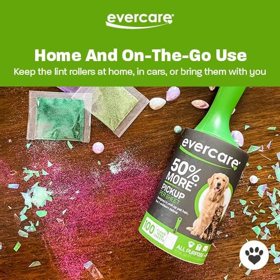 Evercare Ultra Sticky Pet Lint Roller Value Pack with 2 Lint Rollers and 3 Refill Rolls, 60 Sheets Each Multicolor-PawvioPets
