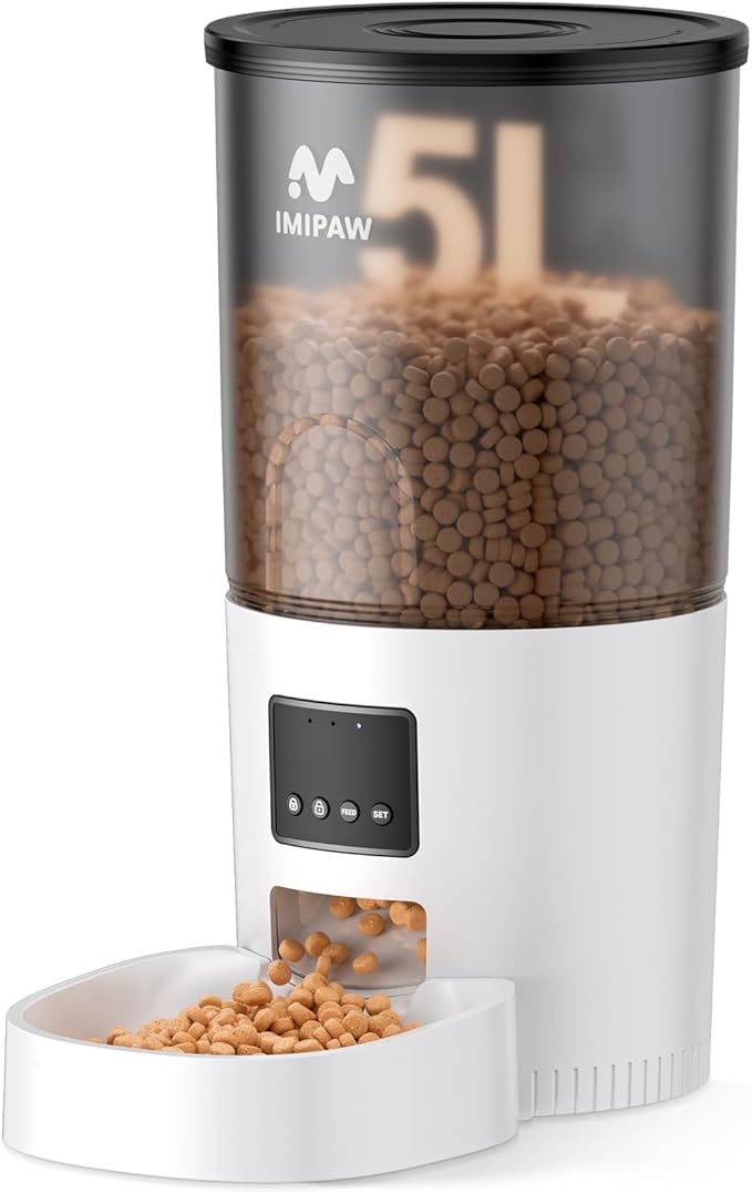 Automatic Cat Feeder, 5L Pet Dry Food Dispenser with Timed Programmable Portion Control, Dual Power, With Desiccant Bag, Easy Set Up, 10 Meals Per Day for Cats and Puppies（Remote Not Supported）-PawvioPets