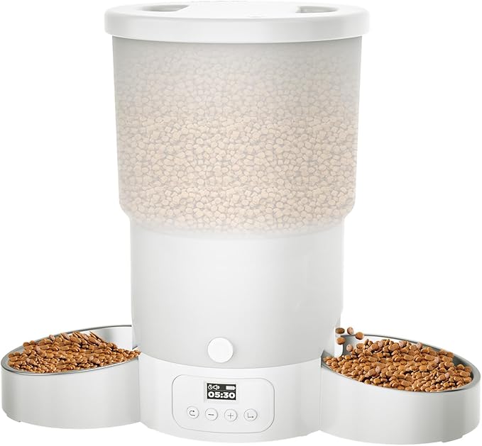 Gimars 5L Automatic Cat Feeder for 2 Cats, Programmable 1-6 Meals Cat Food Dispenser with Stainless Steel Bowl, Easy Setup, Dual Power Supply,10s Meal Call Timed Pet Feeder for Cats and Small Dogs-PawvioPets