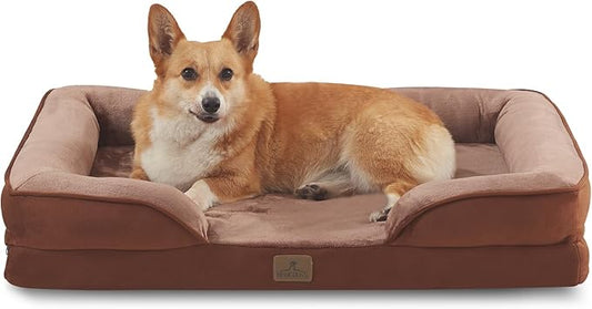 Bedfolks Orthopedic Dog Bed, Waterproof Dog Sofa Bed for Large Dogs, Egg Foam Pet Couch Bed with Removable Washable Cover and Nonslip Bottom, Brown-PawvioPets