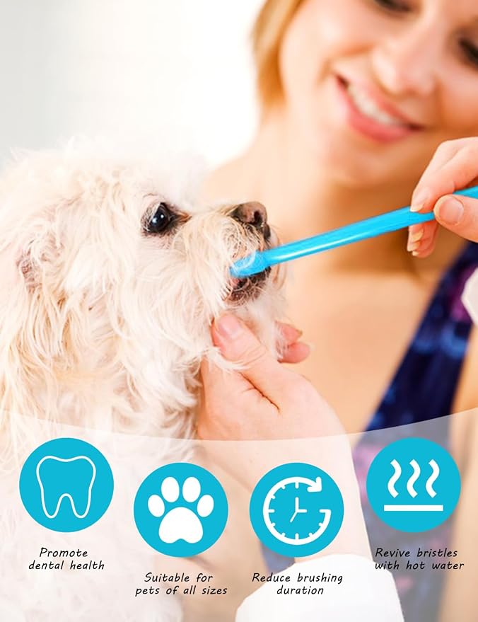 Brand Name 100pcs Double Headed Soft Bristle Toothbrush Brush Kit - Long Handle for Dogs, Cats & Pets - Blue-PawvioPets