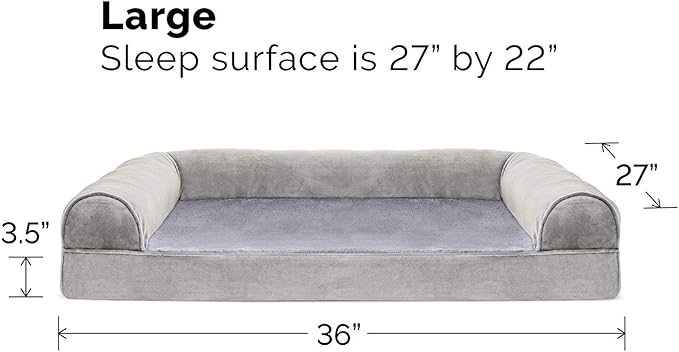 Furhaven Orthopedic Dog Bed for Large/Medium Dogs w/ Removable Bolsters & Washable Cover, For Dogs Up to 55 lbs - Faux Fur & Velvet Sofa - Smoke Gray, Large-PawvioPets