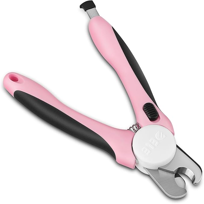 Flexzion Dog Cat Nail Clipper and Trimmer, Pet Toe Claw Scissor Grooming Tool with Stainless Steel Blades File Easy Grip Handle Safety Guard Avoid Overcutting for Small Medium Large Breed Puppy, Pink-PawvioPets