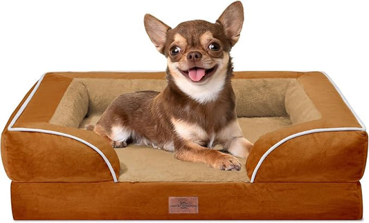 Comfort Expression Small Dog Beds Waterproof Orthopedic Foam Dog Sofa Beds for Small Dogs Comfy Pet Bed with Washable Removable Cover & Non-Slip Bottom(X-Small,Caramel)-PawvioPets