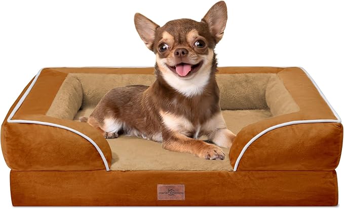 Comfort Expression Small Dog Beds Waterproof Orthopedic Foam Dog Sofa Beds for Small Dogs Comfy Pet Bed with Washable Removable Cover & Non-Slip Bottom(X-Small,Caramel)-PawvioPets