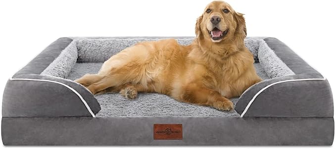Comfort Expression Waterproof Orthopedic Foam Dog Beds for Extra Large Dogs Durable Dog Sofa The Pet Bed Washable Removable Cover with Zipper and Non-Slip Bottom Bolster-PawvioPets