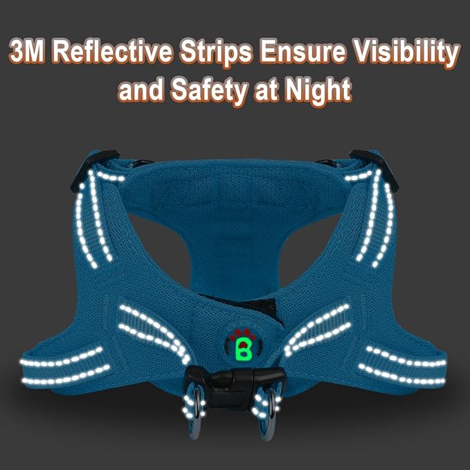 Dog Harness Step in Dog Vest Harness, Reflective Adjustable Puppy No Pull Harness Breathable Soft for Small and Medium Dogs Cats, Blue, XS-PawvioPets