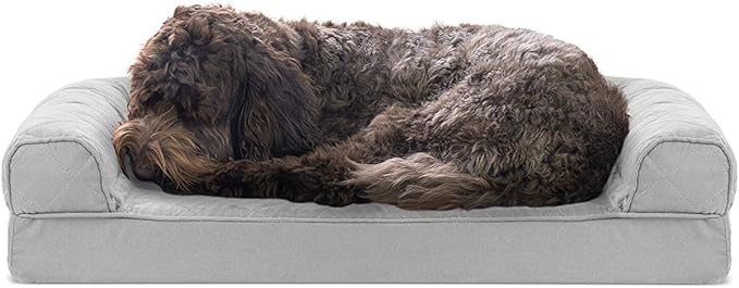 Furhaven Cooling Gel Dog Bed for Medium/Small Dogs w/ Removable Bolsters & Washable Cover, For Dogs Up to 35 lbs - Quilted Sofa - Silver Gray, Medium-PawvioPets