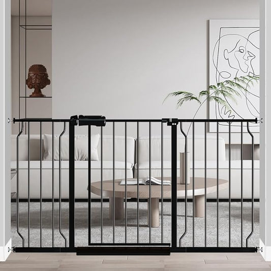 Fairy Baby Extra Wide Baby Gate Black 53-57.5 Inch Wide, Walk Through Pressure Mounted No Drill, Long and Large Tension Gate for Pet and Kids-PawvioPets