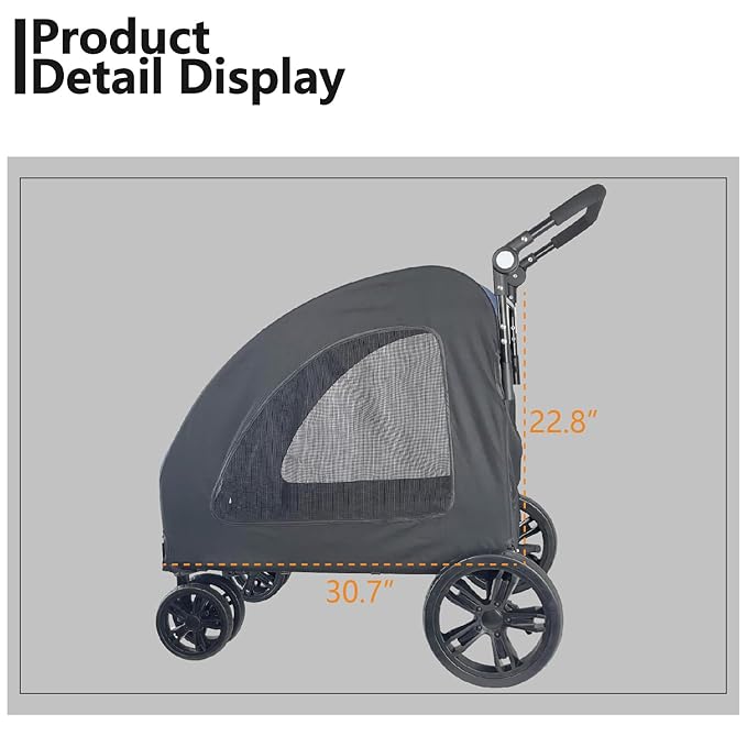 Extra Large Dog Stroller for Medium & Large Pets - Foldable Design, Adjustable Handle, Up to 130 lbs(Red)-PawvioPets