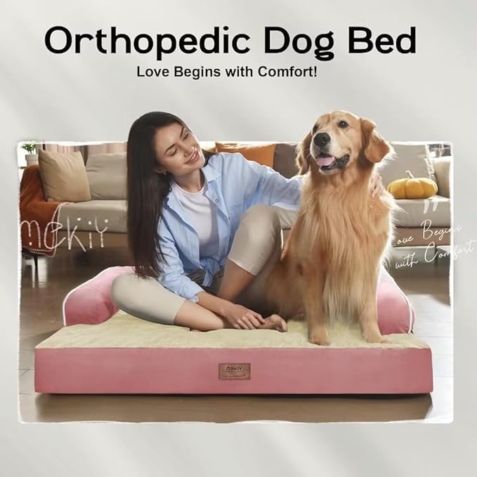 Extra Large Dog Bed-Orthopedic Waterproof XL Dog Bed for XLarge Extra Big Dogs - Foam Couch Sofa Washable with Removable Cover-Pink-PawvioPets