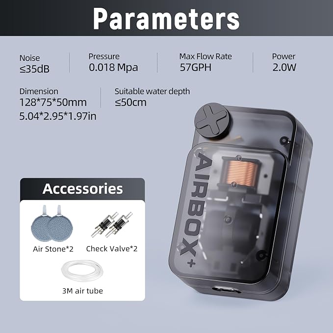 Fish Tank Air Pump,Ultra-Silent/Small Size/More Output Aquarium Air Pump 2w/57GPH/18Kpa,with Air Stone Bubbler,Adjustable Airflow,Dual Outlet,Suitable for 40-60 Gallon Fish Tank-PawvioPets