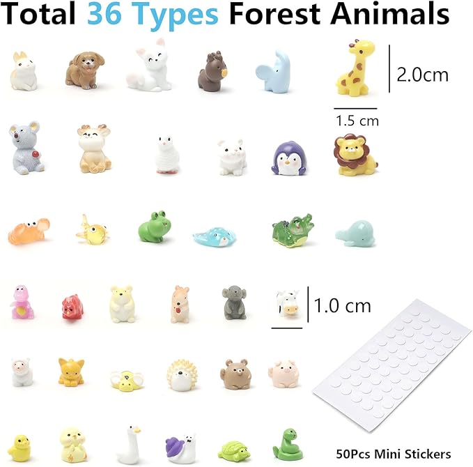 36 Types Forest Mini Resin Animals, Plastic Tiny Animals to Hide, Miniature Animals Figures for Fairy Garden, Dollhouse, Terrariums, Shadowboxes, Cake Topper Decor-PawvioPets
