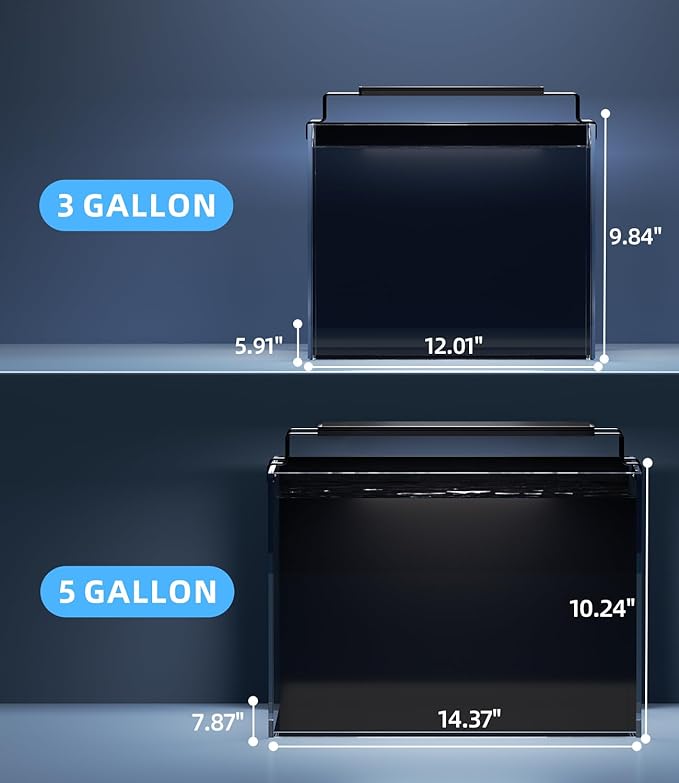 3 Gallon Fish Tank Aquarium Kit with Filter, LED Light with Timer, Siphon Vacuum Cleaner, Lid, Self-Cleaning Glass Rimless Betta Tank-PawvioPets